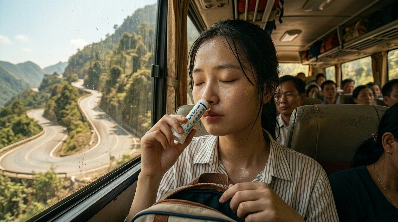 Hít ống Axe Brand khi say xe