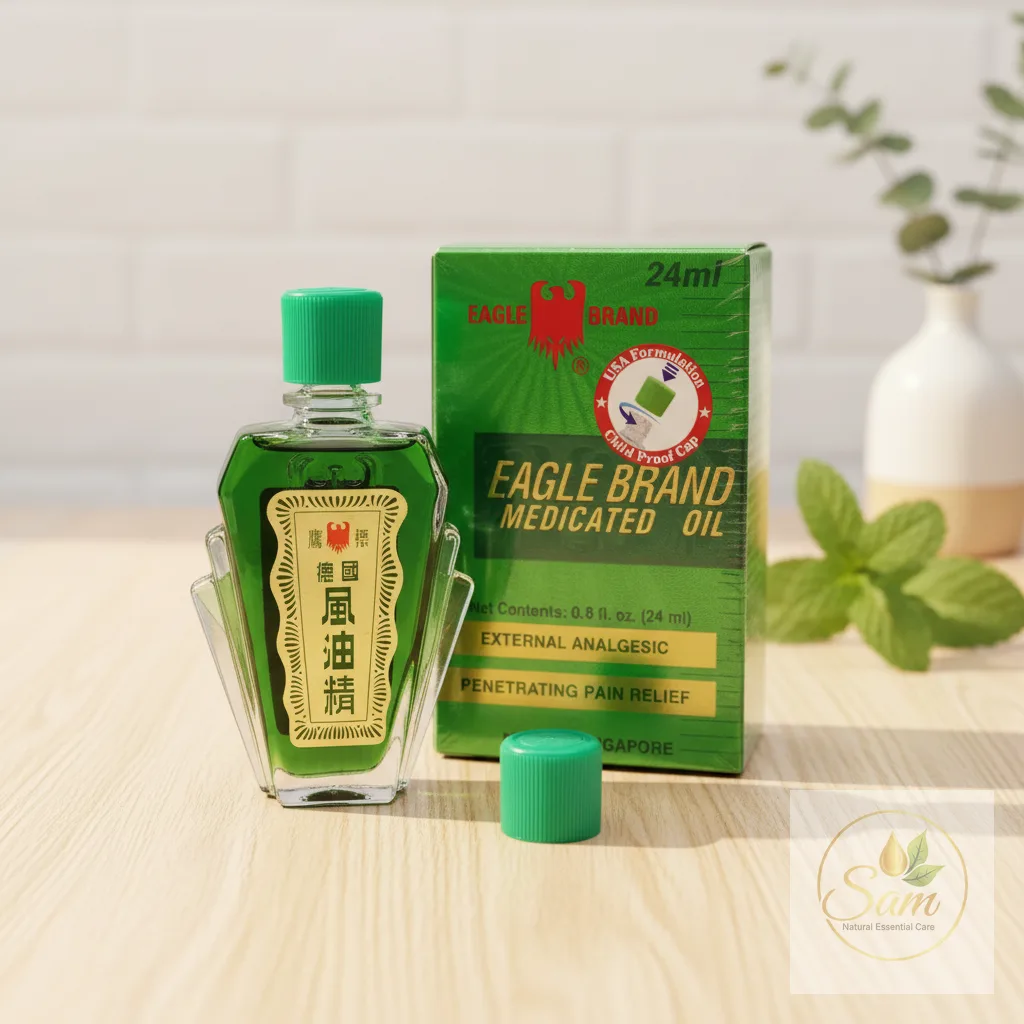 Dầu Con Ó Xanh Bạc Hà 24ml hàng Mỹ 2 nắp Peppermint Eucalyptus