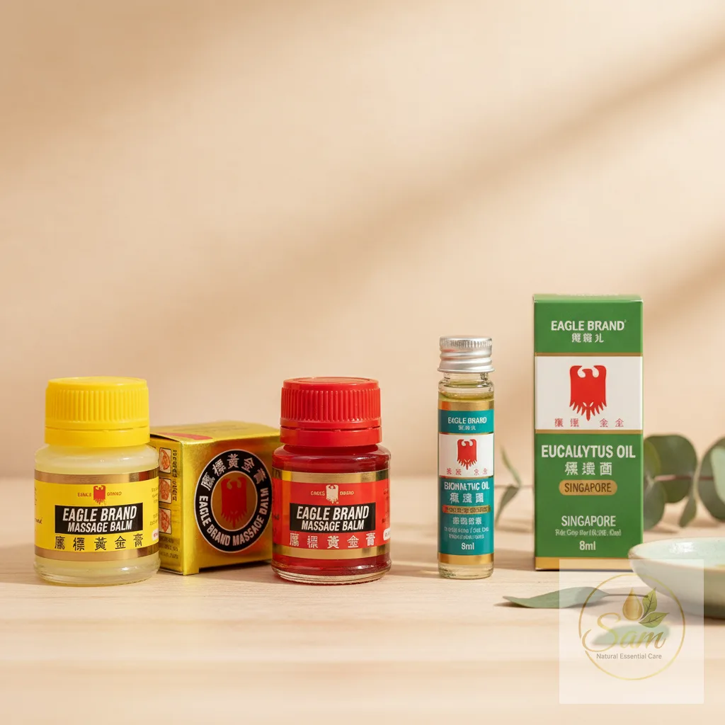 So sánh Eagle Brand Vàng, Đỏ, Lăn 8ml, Khuynh Diệp Singapore