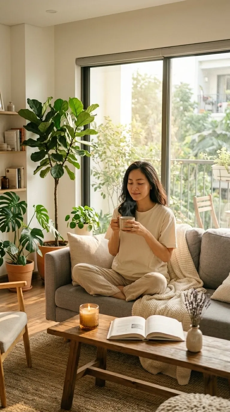 Không gian thư giãn với trà và nến